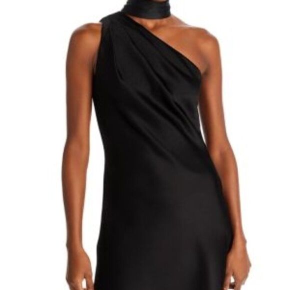 Alice & Olivia Leola One Shoulder Mini Dress in Black 0 NWT - Picture 2 of 3